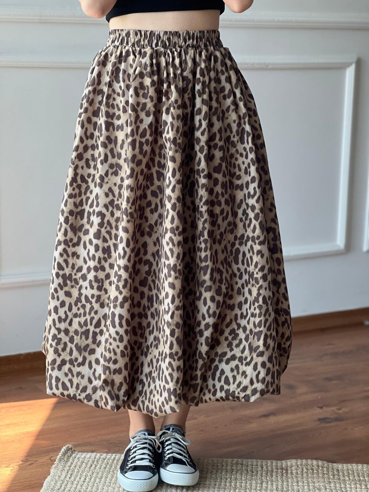 Leopar Desenli Balon Etek 241023 Bej