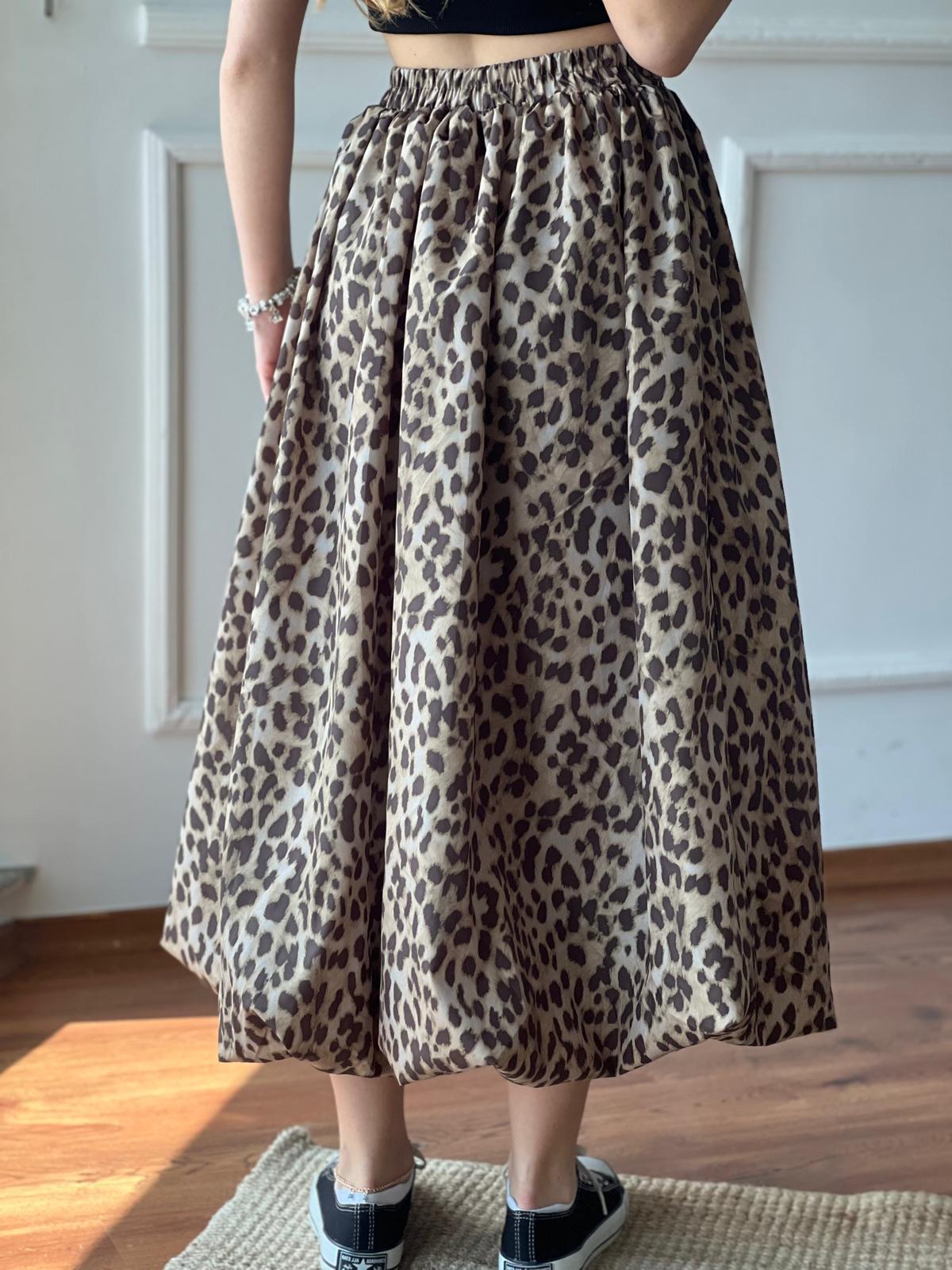 Leopar Desenli Balon Etek 241023 Bej