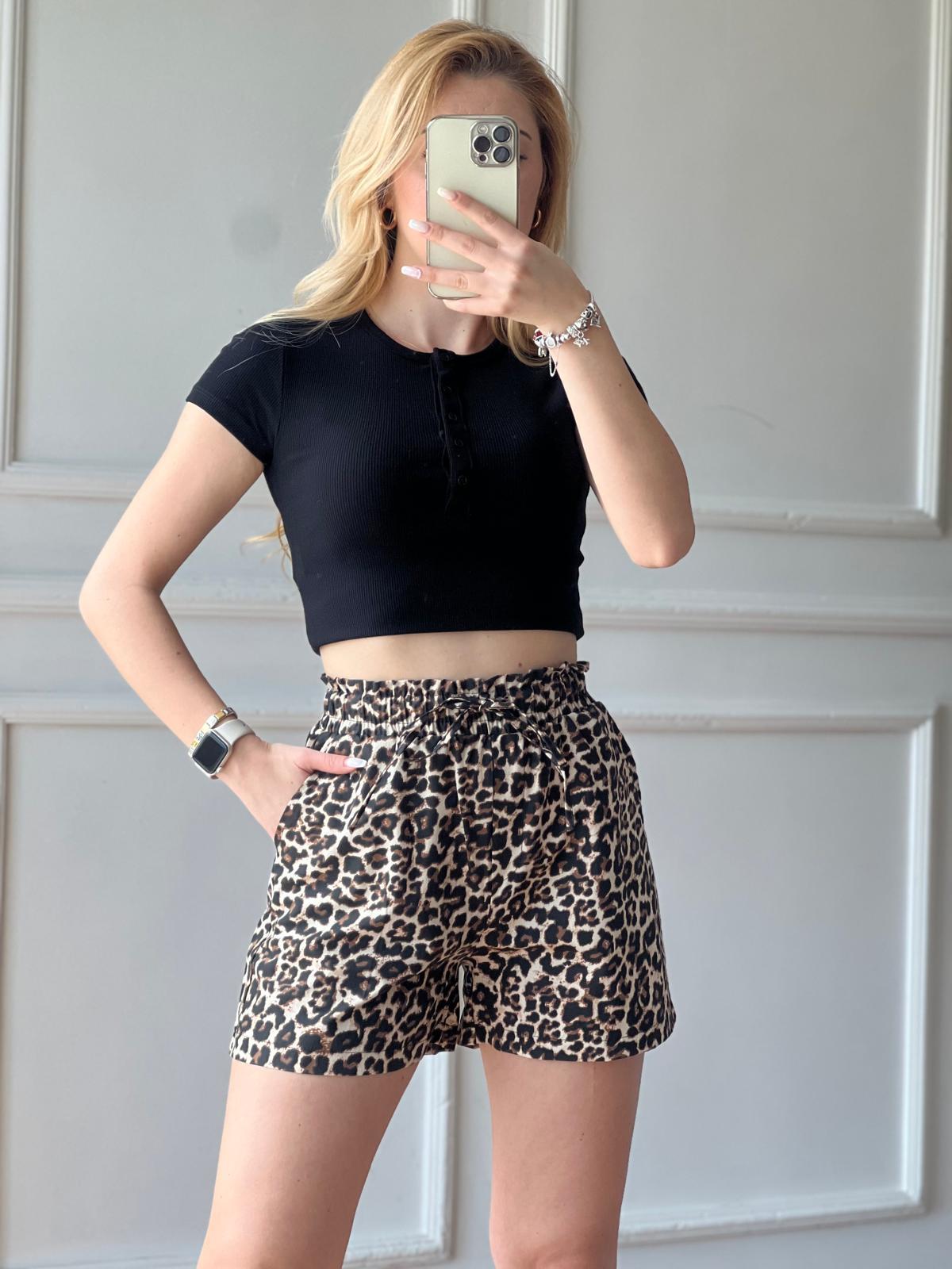 Leopar Desenli Şort 40204 Bej