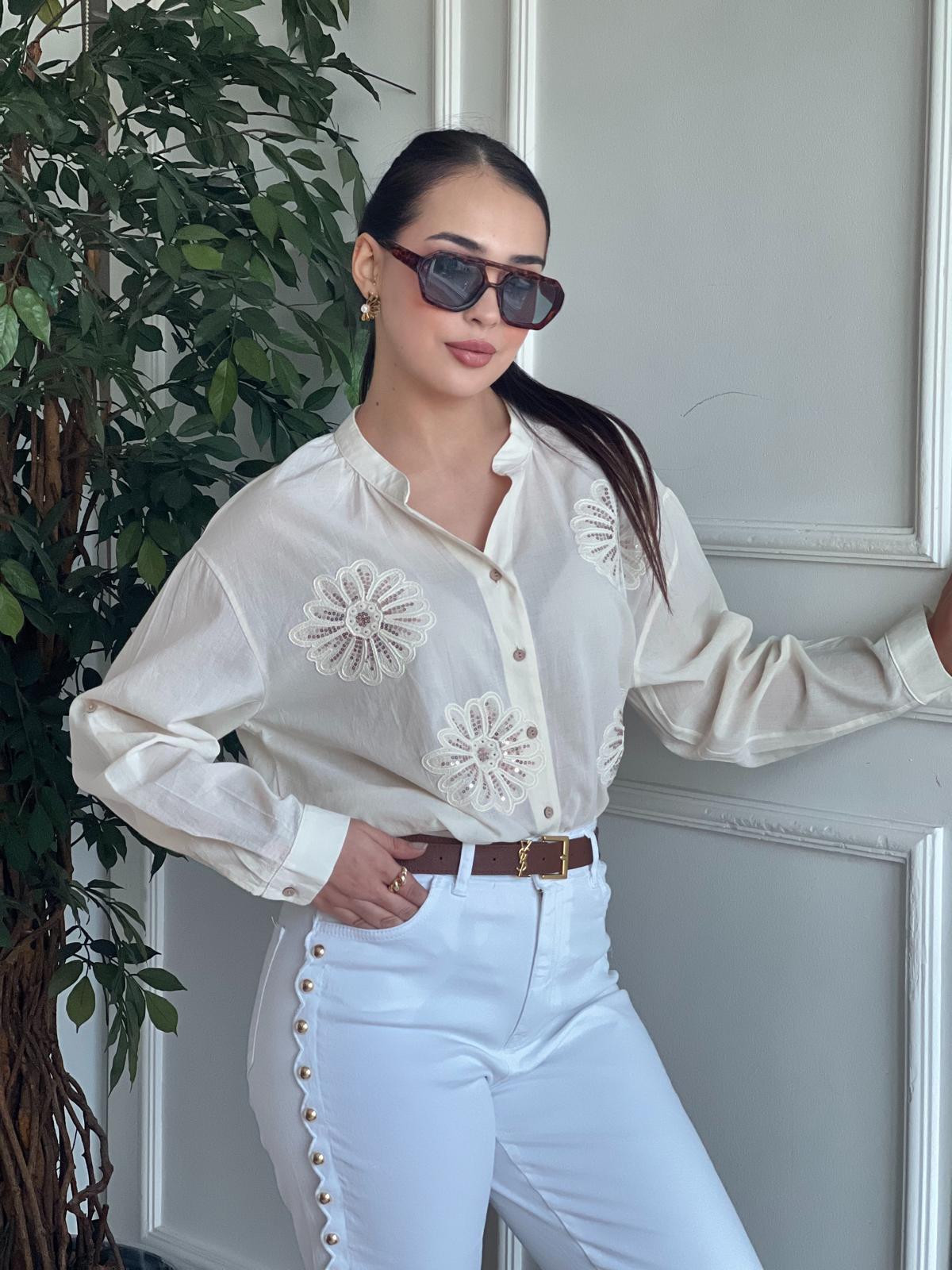Nakış Detaylı Gömlek 25076 Bej