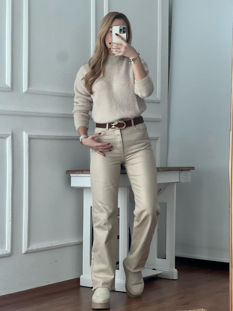 Parlak Straight Pantolon 40455 Gold