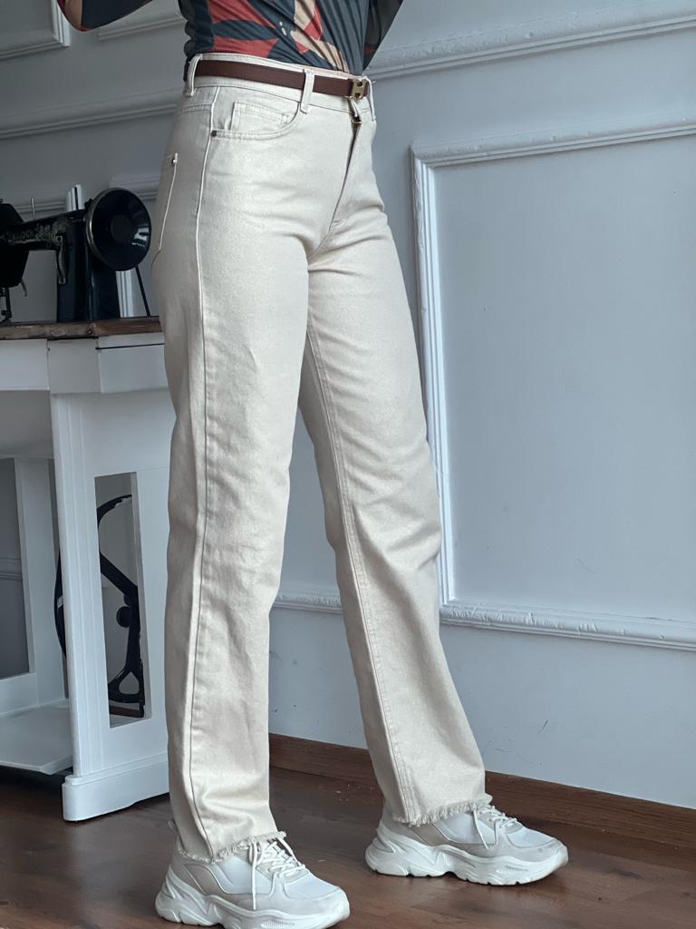 Parlak Straight Pantolon 40455 Gold