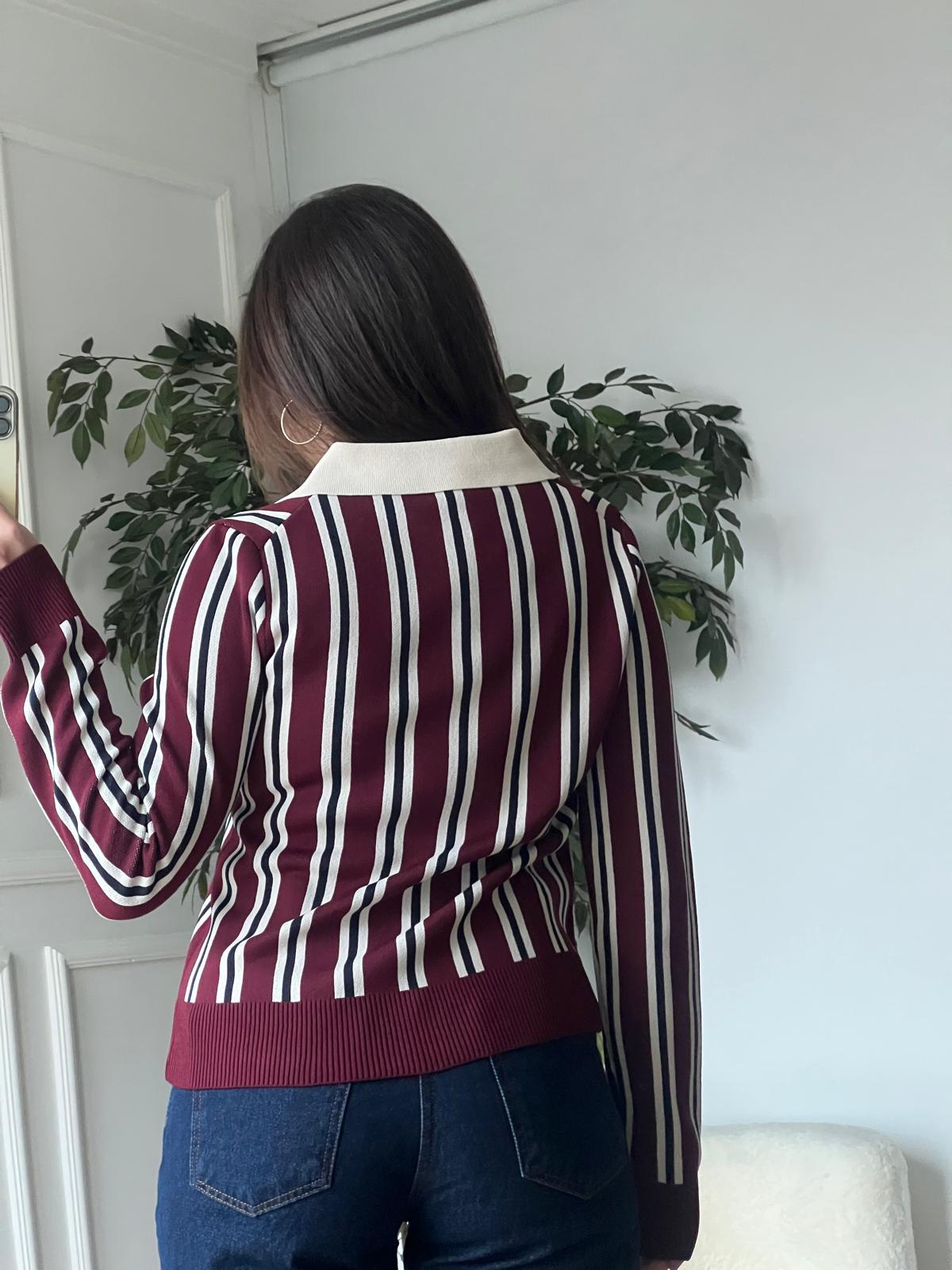 Polo Yaka Düğmeli İnce Triko Kazak 10711 Bordo