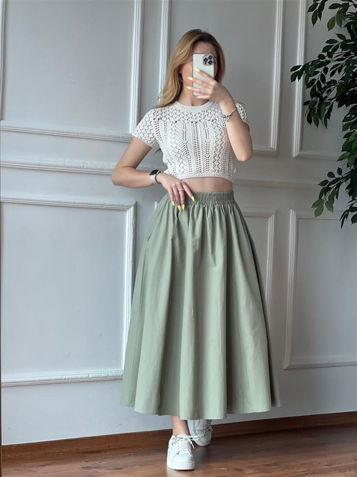 Poplin Etek 21023 Haki