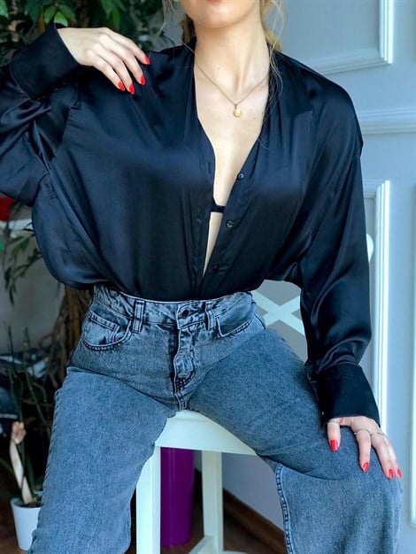 Saten Gömlek 3026-1428 Siyah