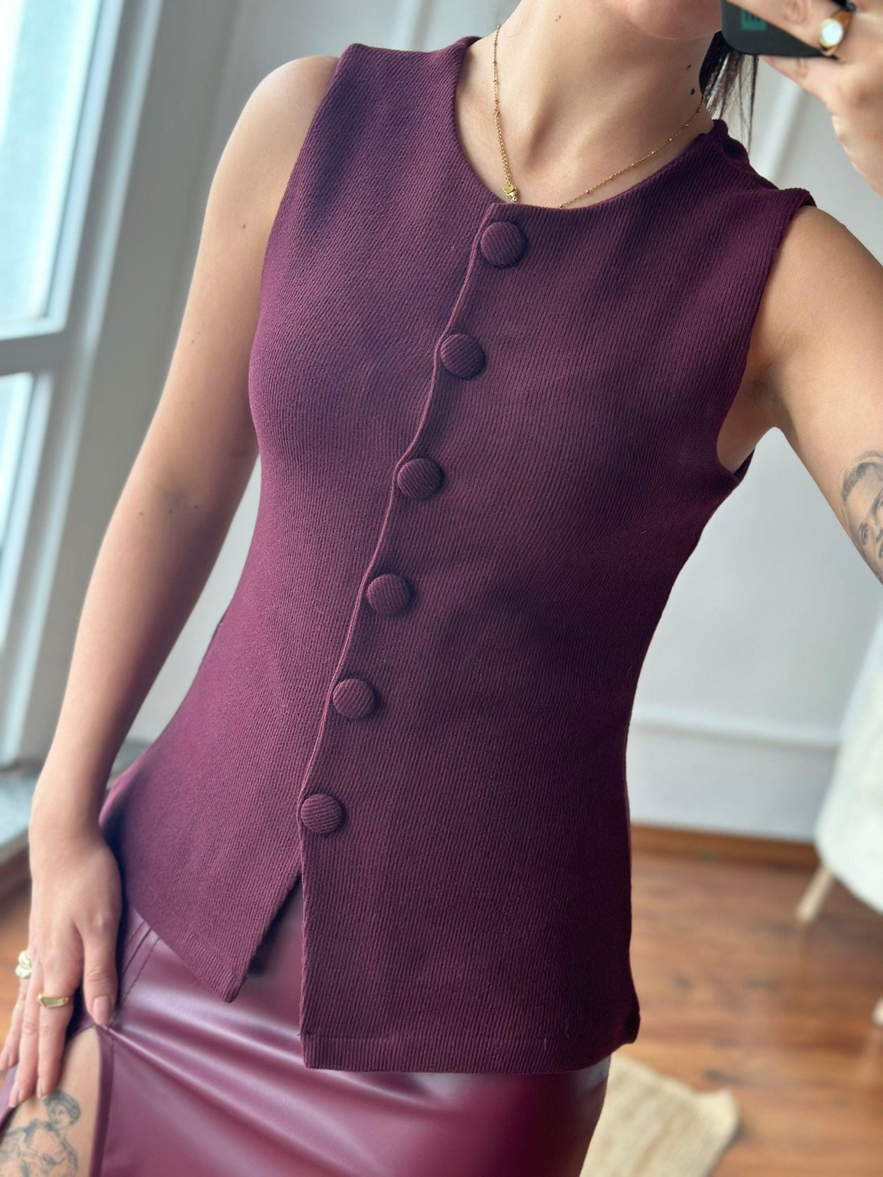 Selanik Düğmeli Yelek 65484 Bordo