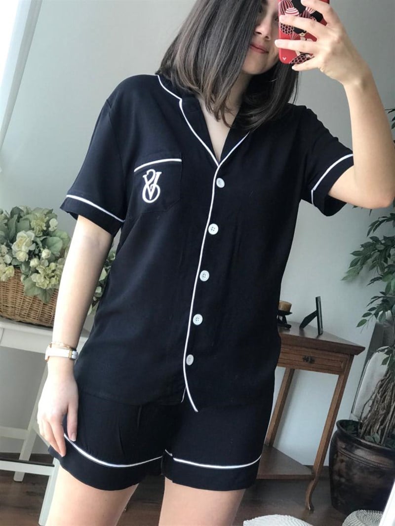 Şortlu Pijama Takım Siyah