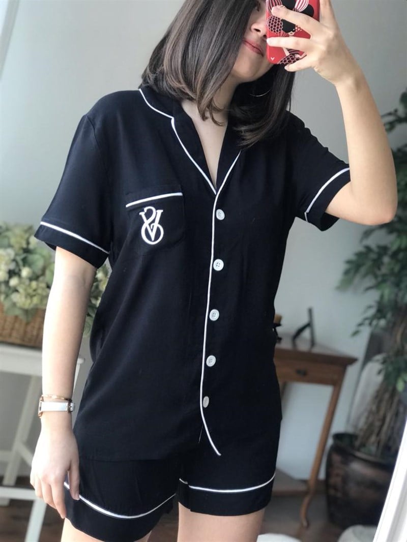 Şortlu Pijama Takım Siyah