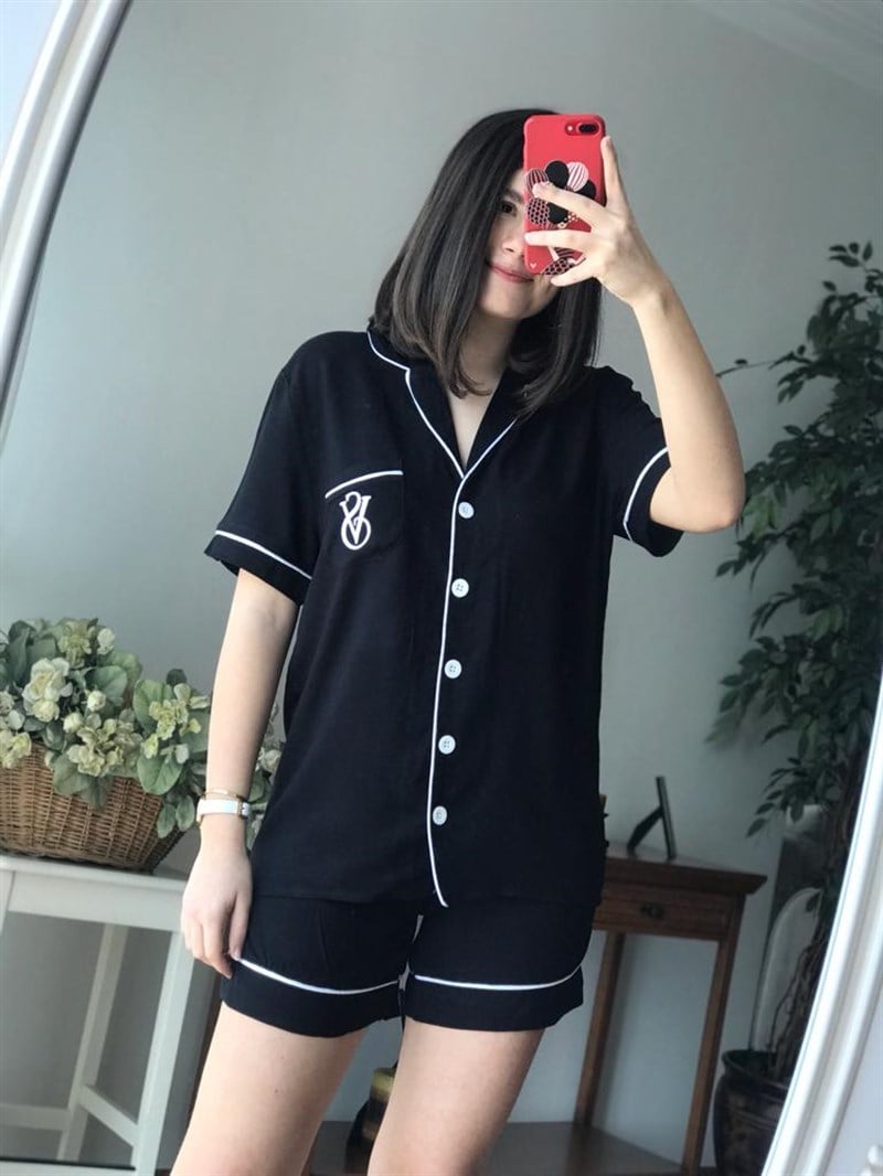 Şortlu Pijama Takım Siyah