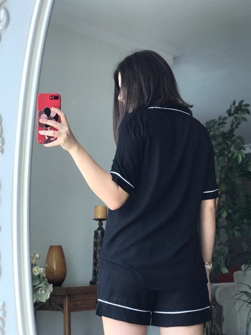 Şortlu Pijama Takım Siyah