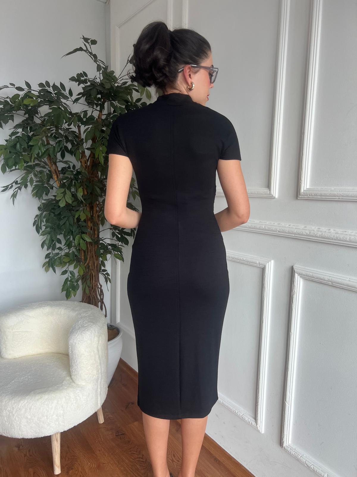 Streç Örme Midi Elbise 91297 Siyah