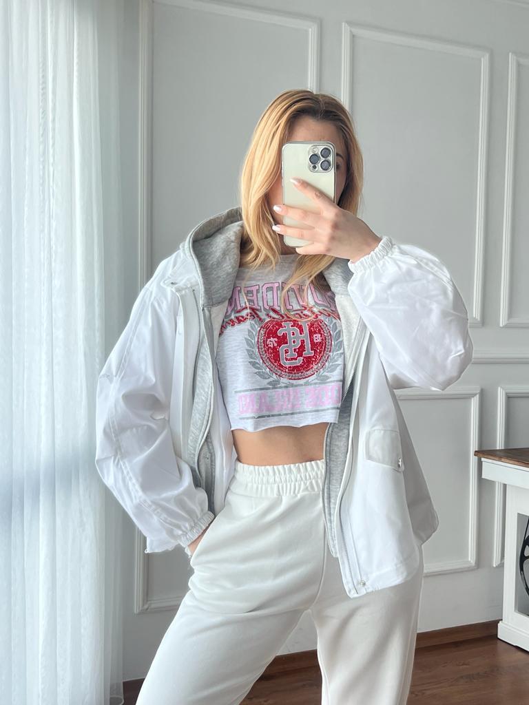 Sweatshirt Detaylı Mont 51369 Beyaz