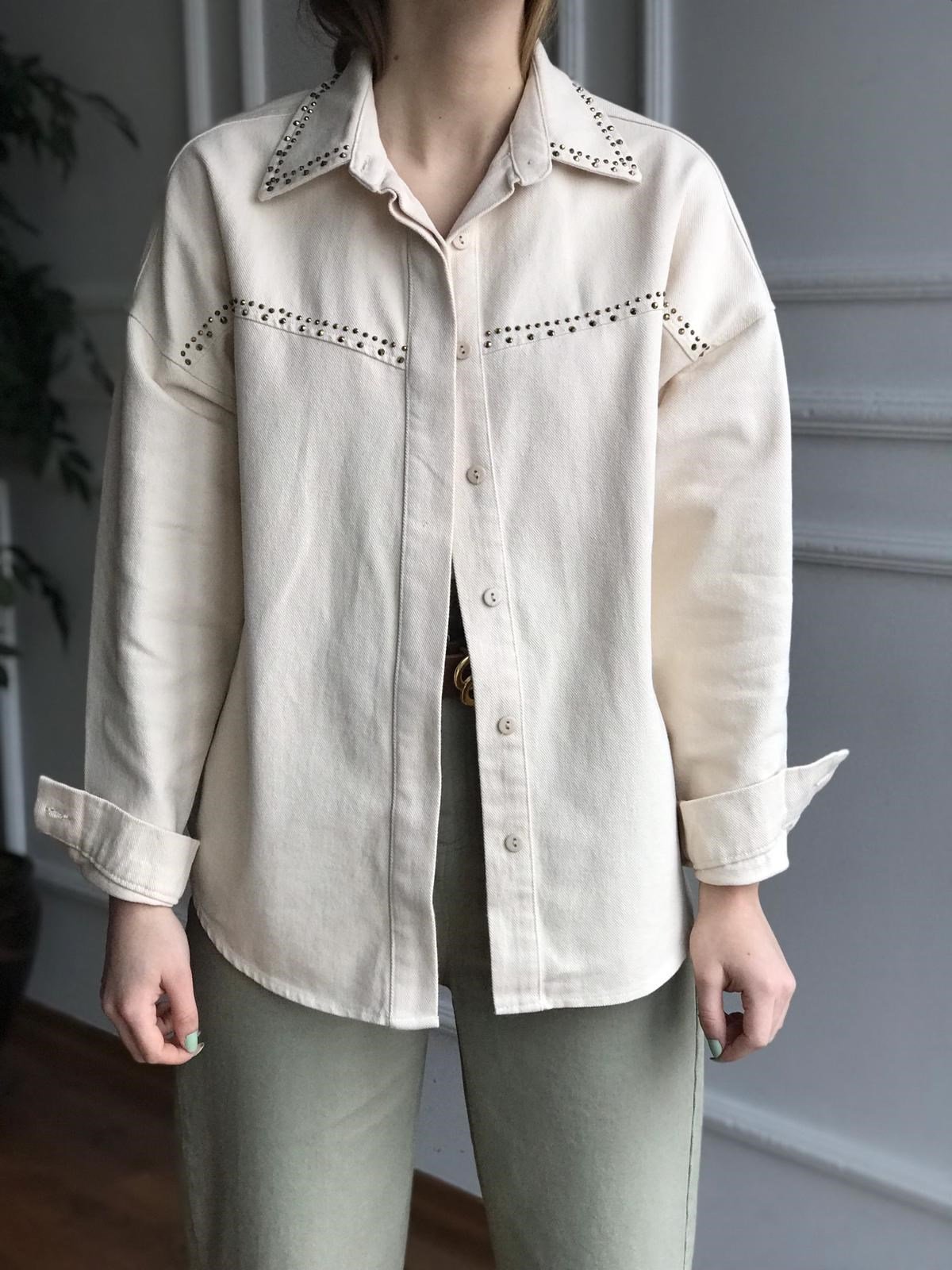 Taşlı Gabardin Gömlek 21645 Bej
