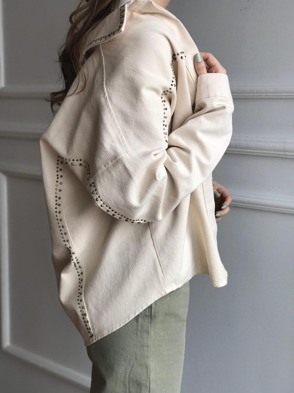 Taşlı Gabardin Gömlek 21645 Bej
