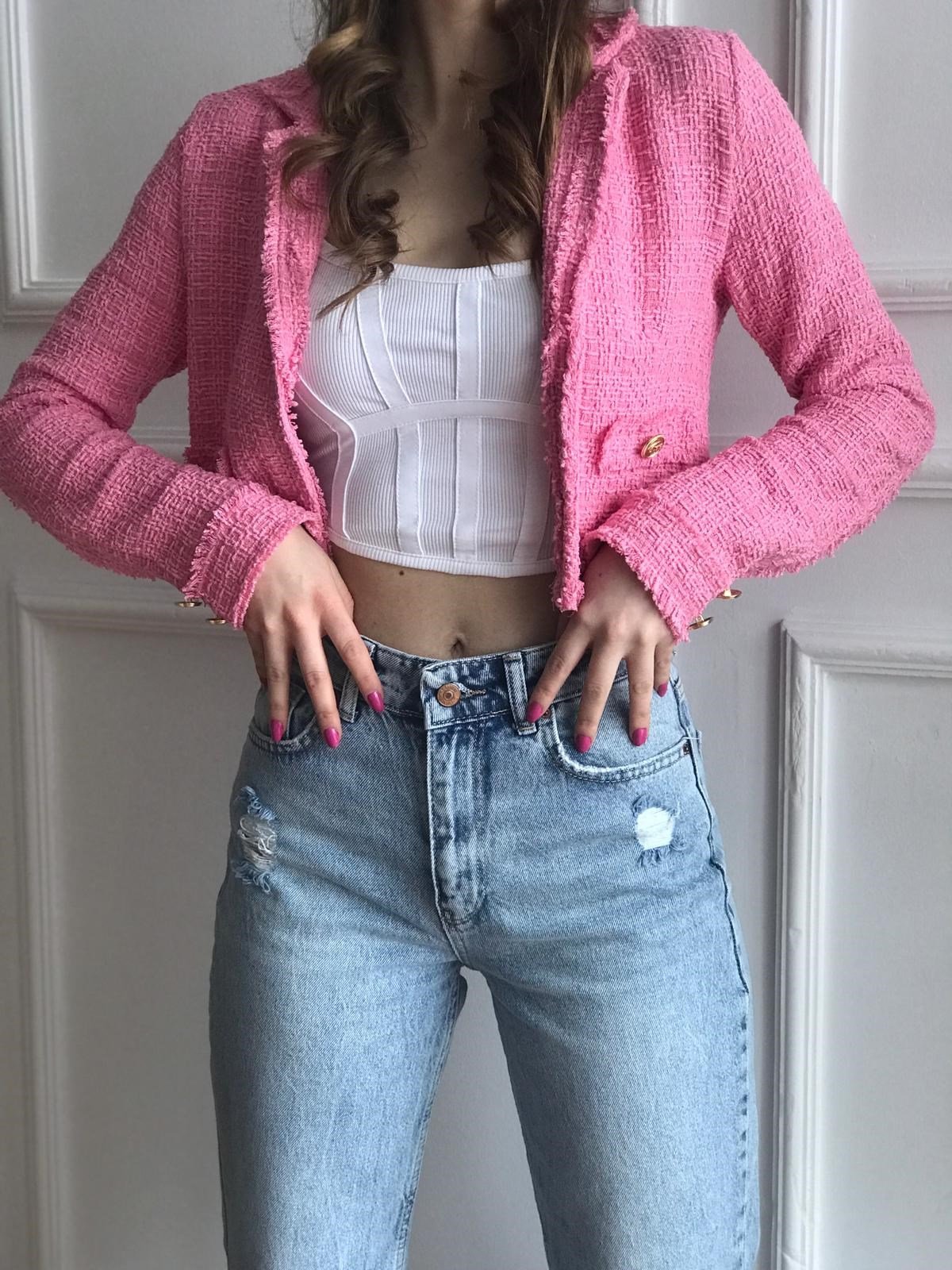 Tuvit Crop Ceket 3046 Pembe