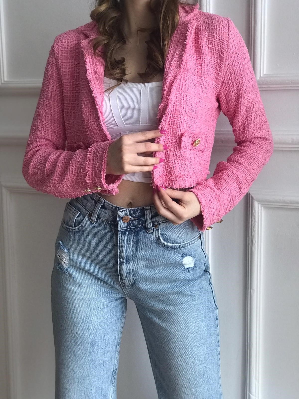 Tuvit Crop Ceket 3046 Pembe