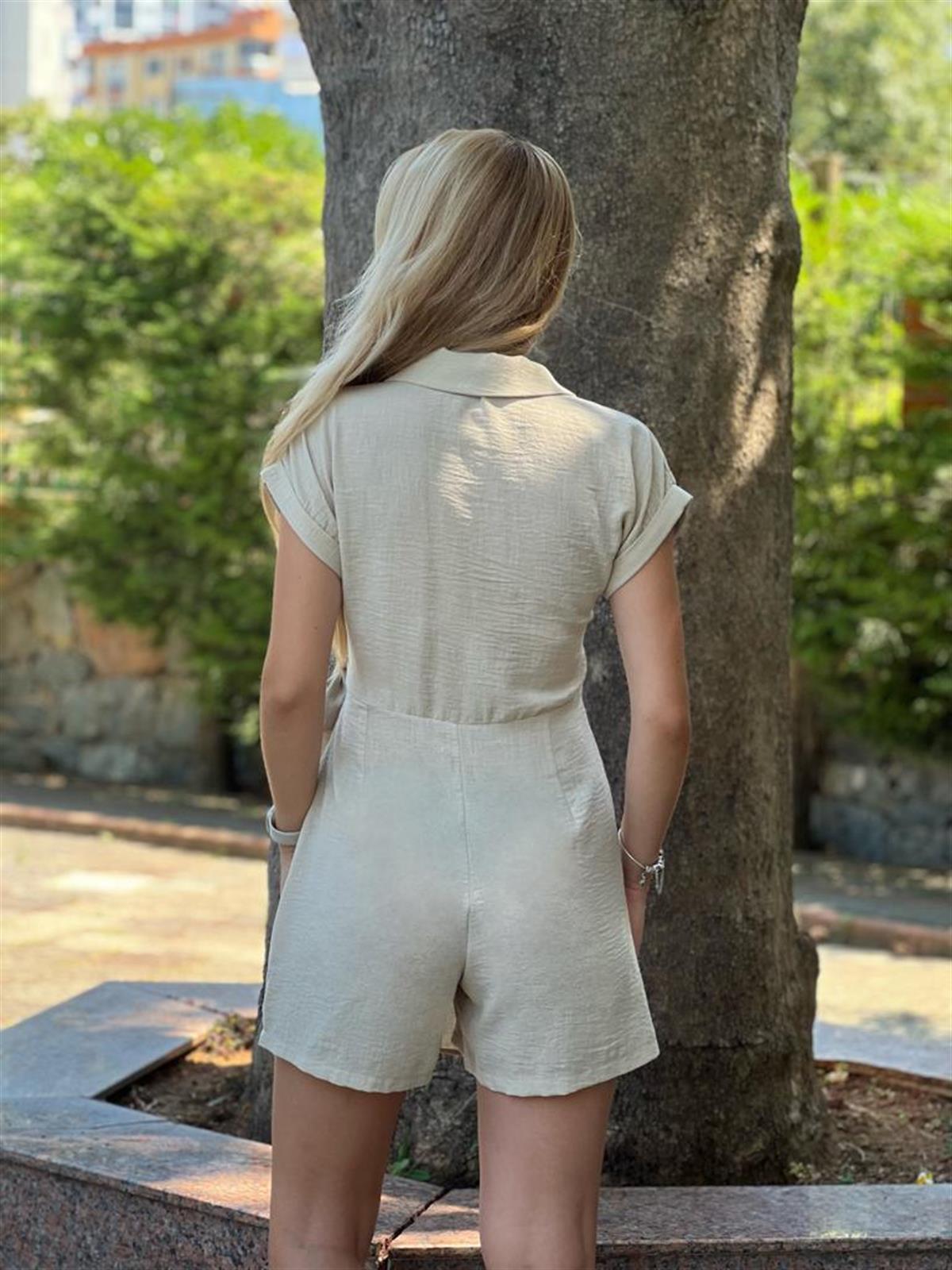 Yakalı Şort Tulum 1789 Bej
