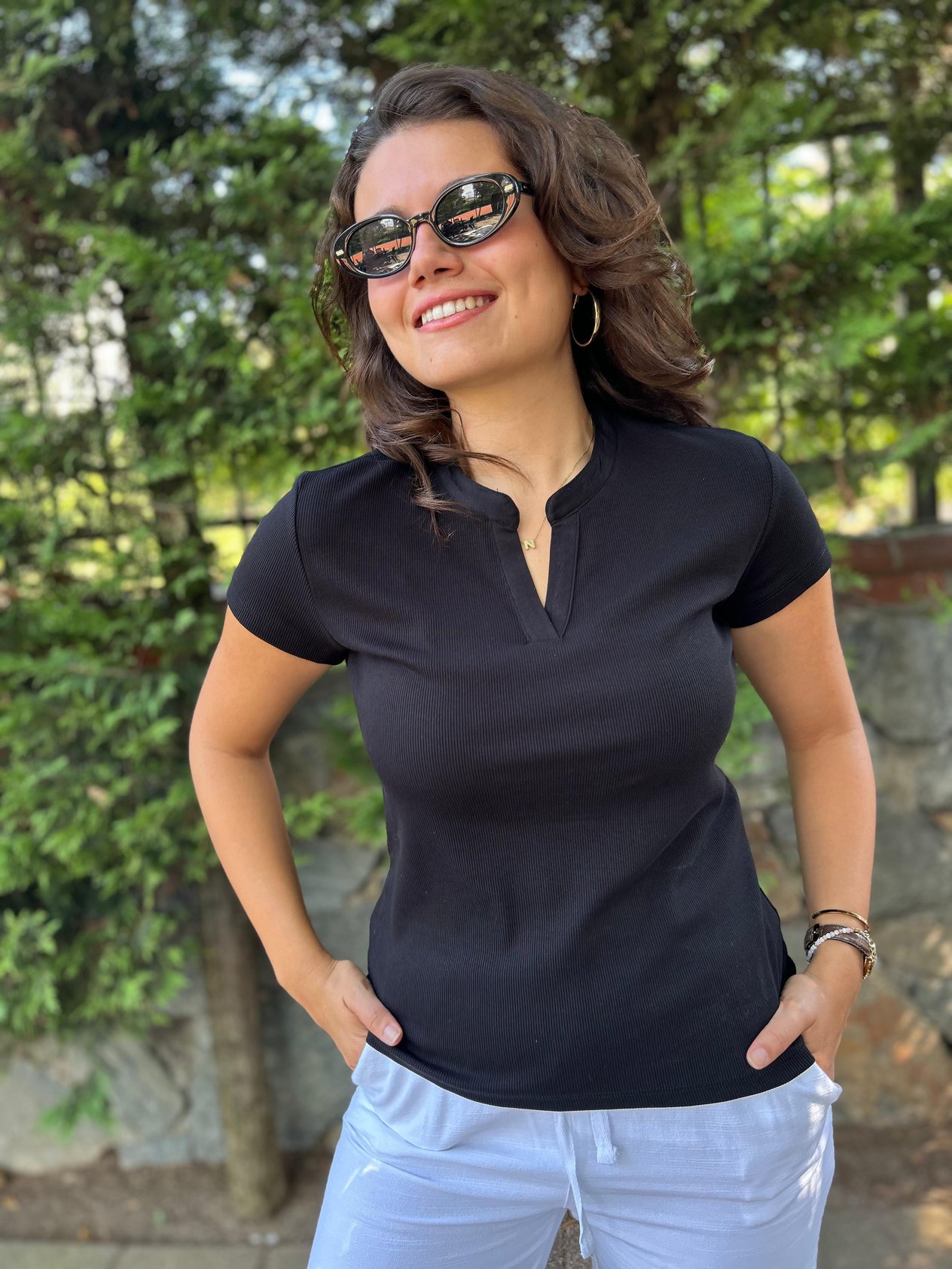 Yakası Patlı Tshirt 16773 Siyah