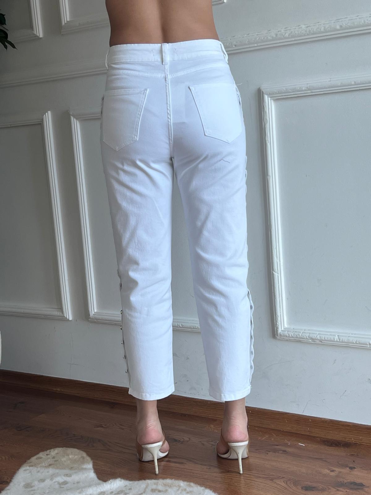 Yanları Gold Taş Detaylı Pantolon 2517082 Ekru