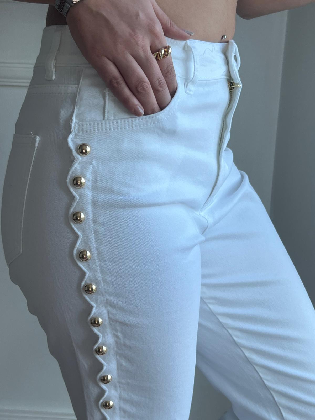 Yanları Gold Taş Detaylı Pantolon 2517082 Ekru