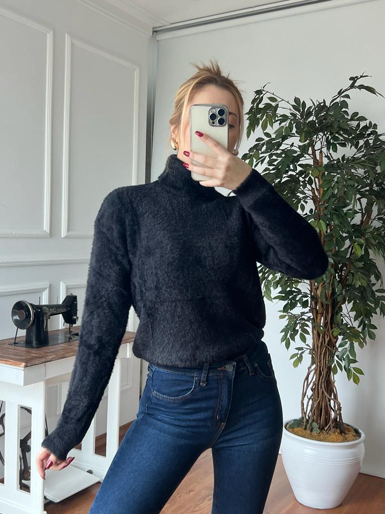 Yarım Balıkçı Yumoş Kazak 70131 Siyah