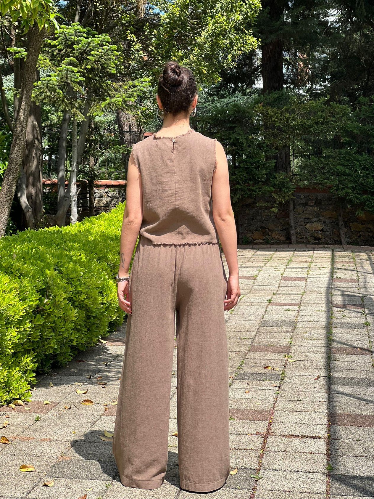 Yelek Pantolon Keten Takım 252-8011 Açık Kahve