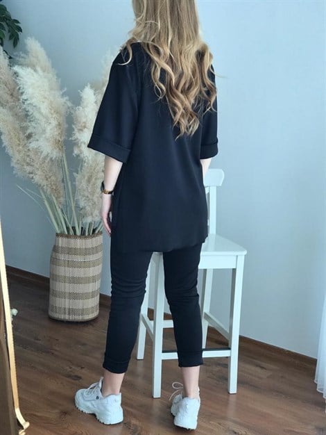 Yırtmaçlı Tunik Takım 5874 Siyah