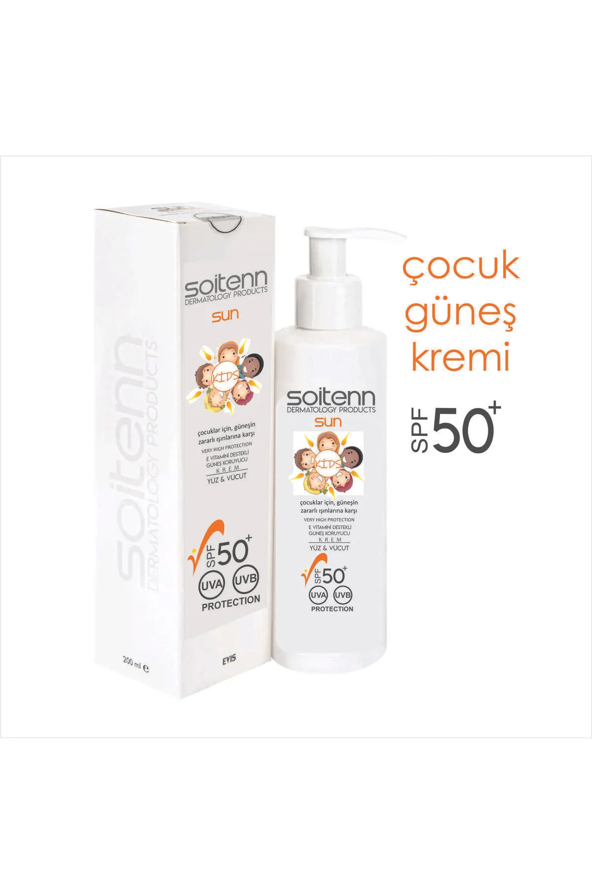 Soitenn Sun Kids SPF 50 200 Ml ( Yüz & Vücut İçin Güneş Koruyucu Krem )-Soitenn