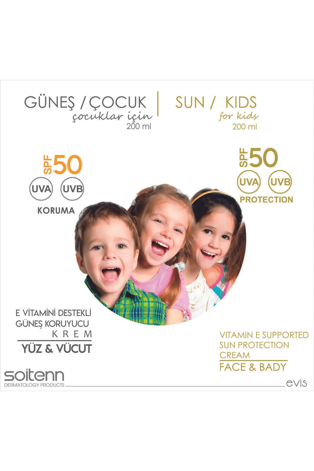 Soitenn Sun Kids SPF 50 200 Ml ( Yüz & Vücut İçin Güneş Koruyucu Krem )-Soitenn