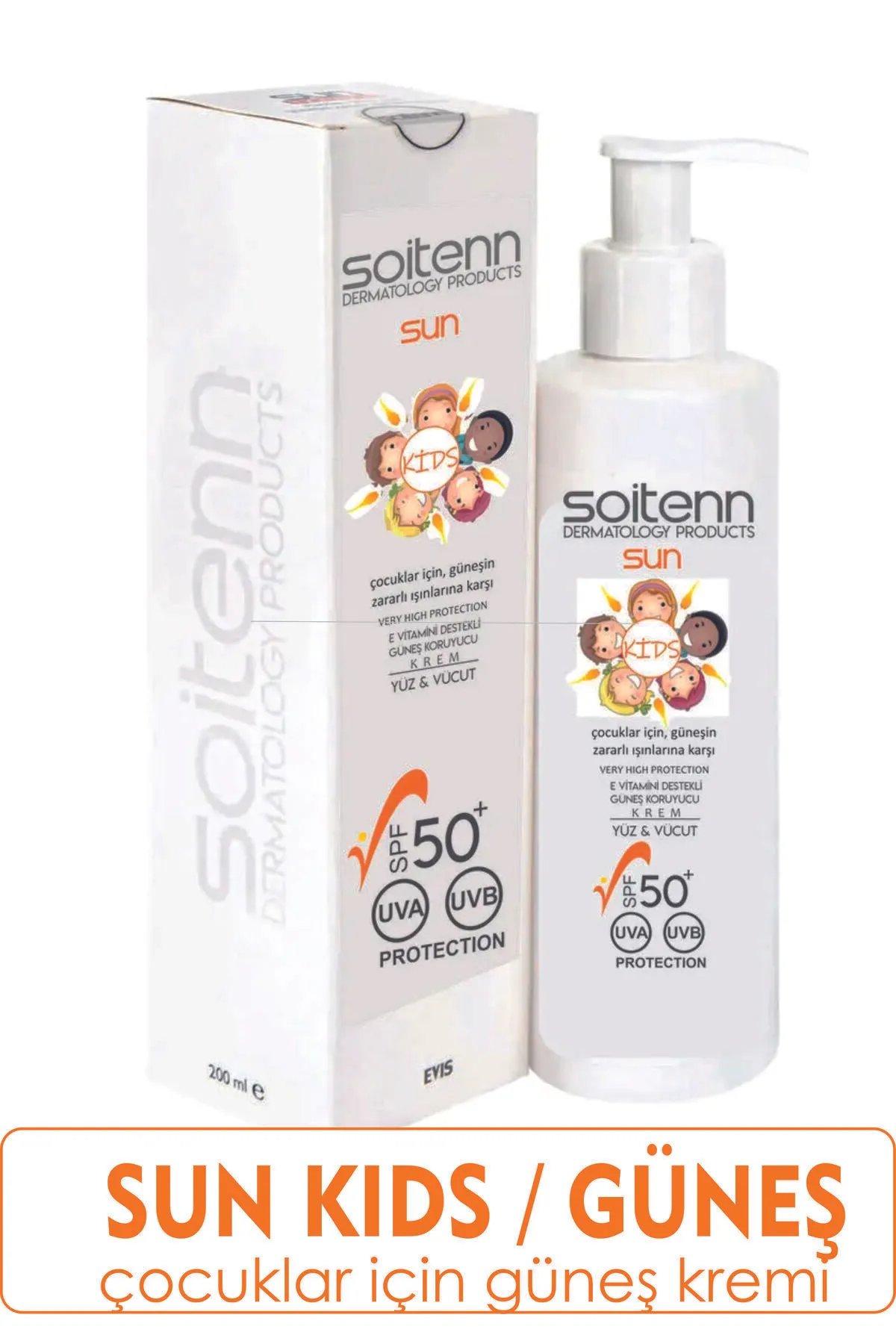 Soitenn Sun Kids SPF 50 200 Ml ( Yüz & Vücut İçin Güneş Koruyucu Krem )-Soitenn