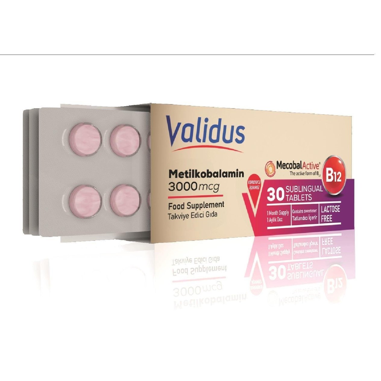 Validus Vitamin B12 3000 mcg Dilaltı 30 Tablet-Validus