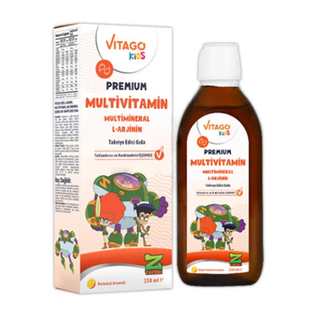 Vitago Kids Premium Z Takımı Multivitamin Multimineral L-Arjinin İçeren Şurup 150 ml-VITAGO