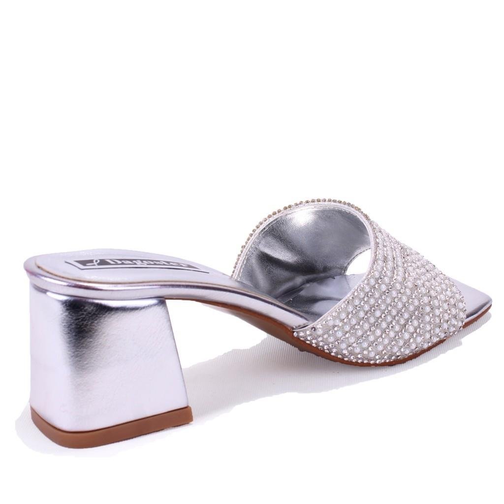 Dagoster DZA07-1296103 Gümüş Topuklu Abiye Kadın Terlik