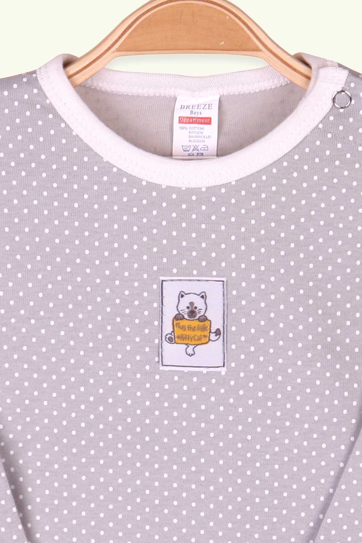 Breeze Erkek Bebek Çıtçıtlı Body Baskılı Puantiyeli Gri (9 Ay-3 Yaş)