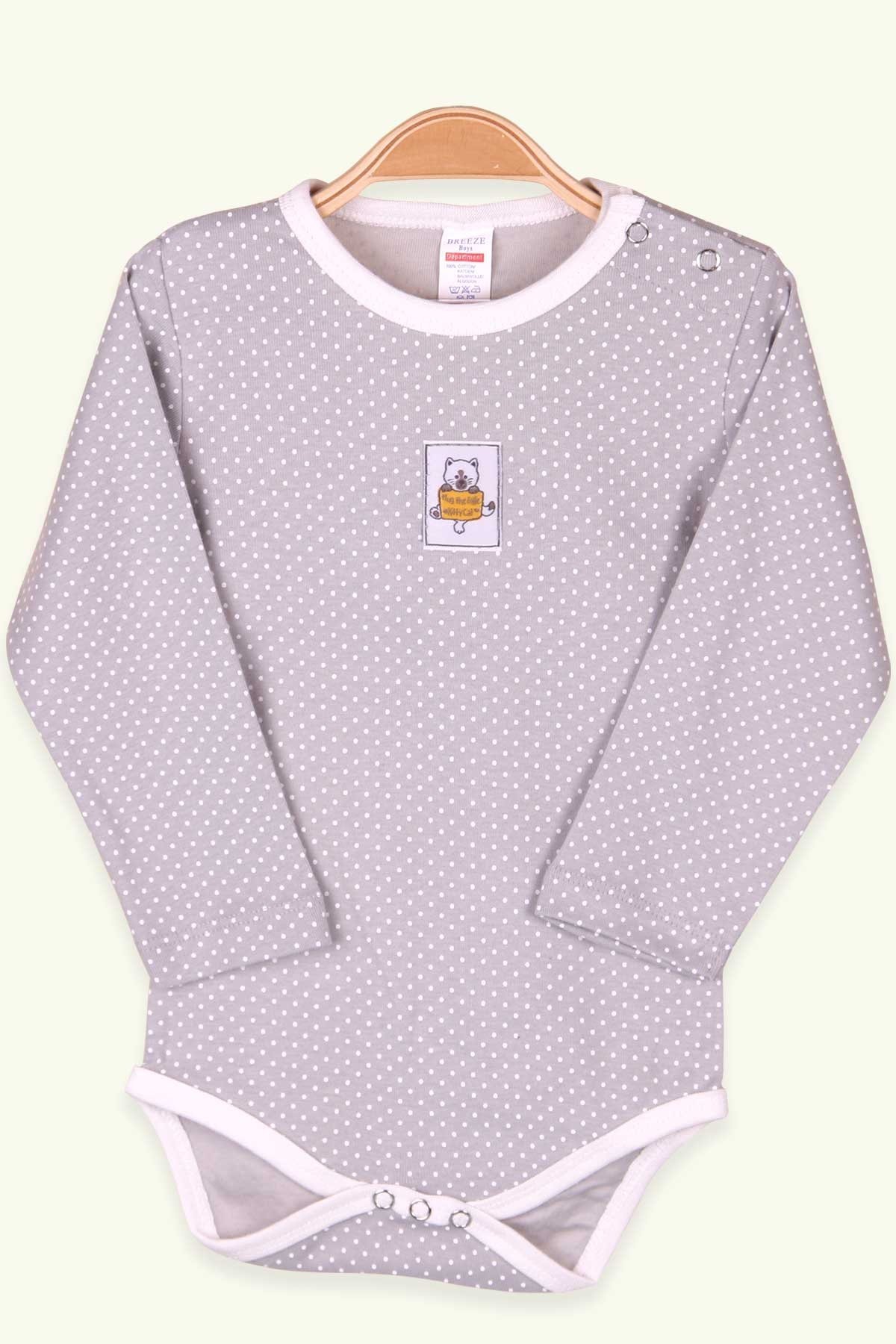 Breeze Erkek Bebek Çıtçıtlı Body Baskılı Puantiyeli Gri (9 Ay-3 Yaş)