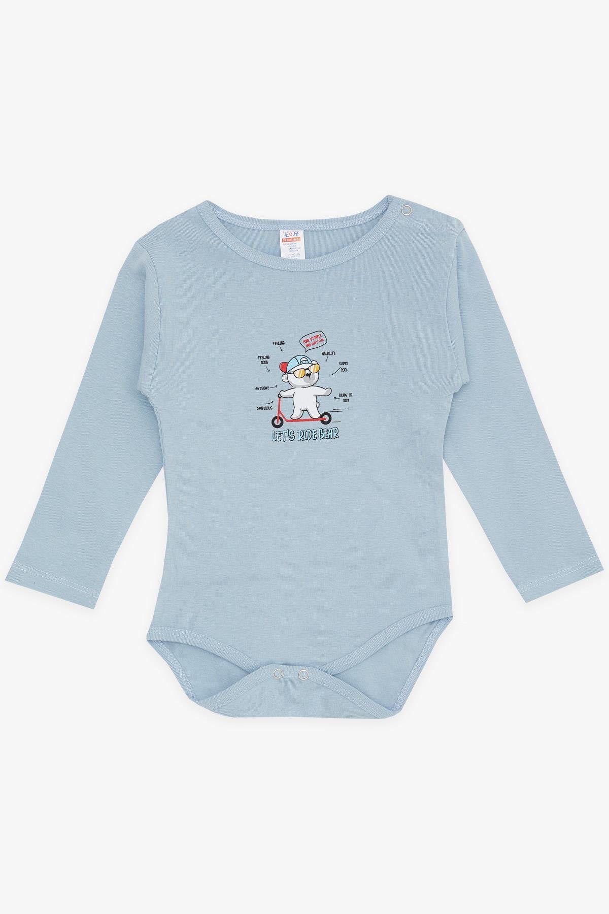 Breeze Erkek Bebek Çıtçıtlı Body Gözlüklü Ayıcık Baskılı Buz Mavisi (9 Ay-3 Yaş)