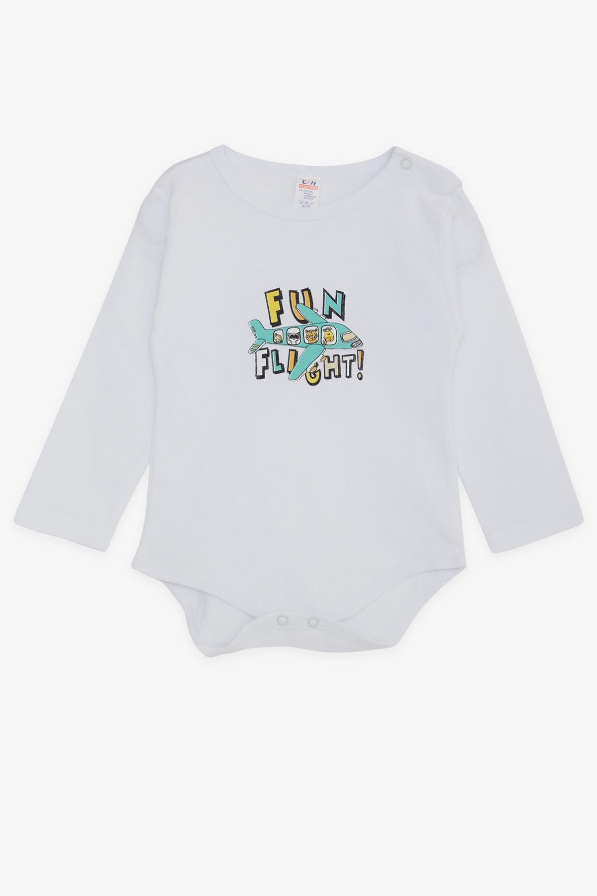 Breeze Erkek Bebek Çıtçıtlı Zıbın Body Pilot Hayvancıklar Baskılı Beyaz (9 Ay-3 Yaş)