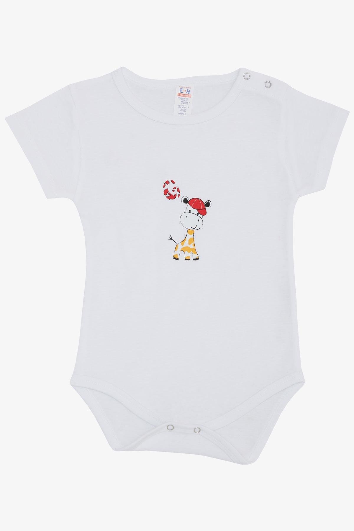 Breeze Erkek Bebek Çıtçıtlı Zıbın Body Şapkalı Zürafacık Baskılı Beyaz (9 Ay-3 Yaş)