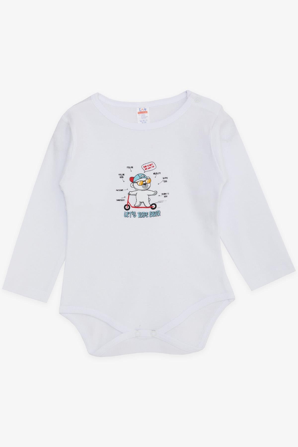 Breeze Erkek Bebek Çıtçıtlı Zıbın Body Gözlüklü Ayıcık Baskılı Beyaz (9 Ay-3 Yaş)