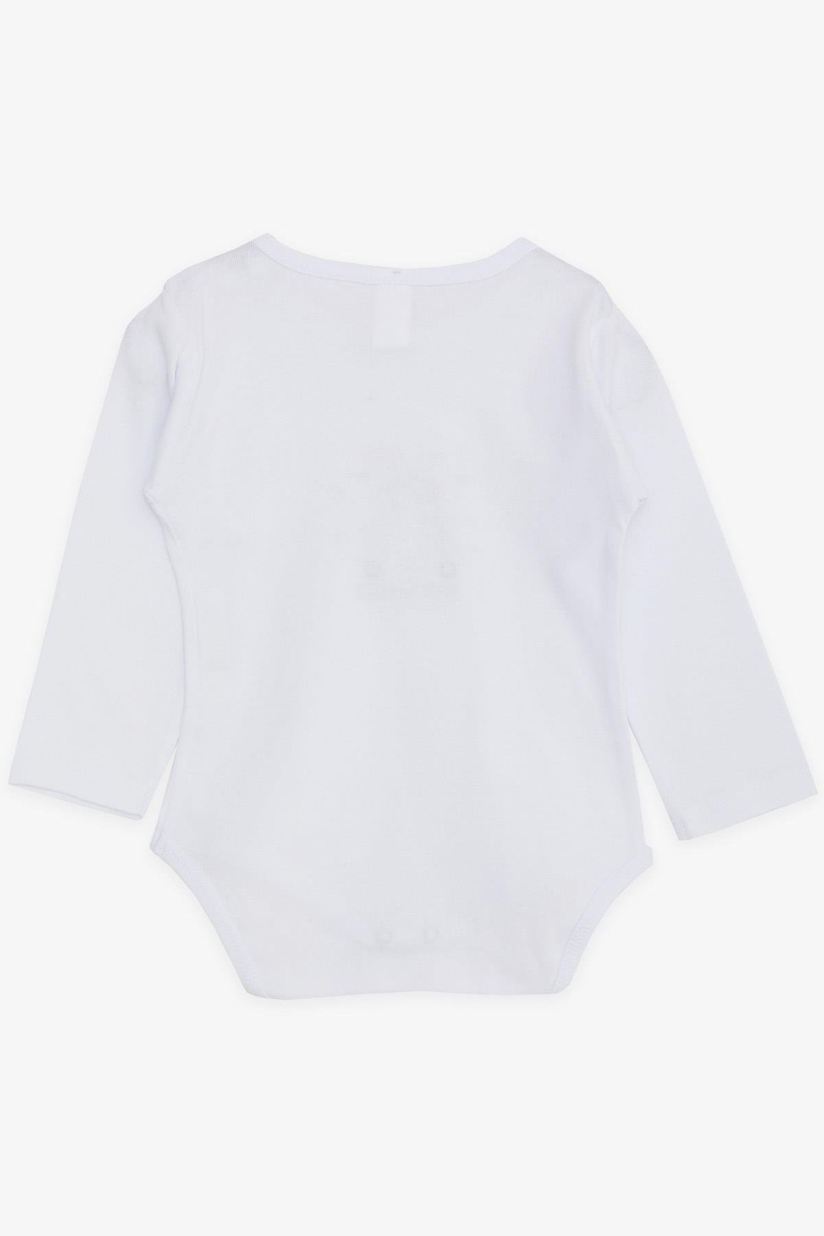 Breeze Erkek Bebek Çıtçıtlı Zıbın Body Gözlüklü Ayıcık Baskılı Beyaz (9 Ay-3 Yaş)