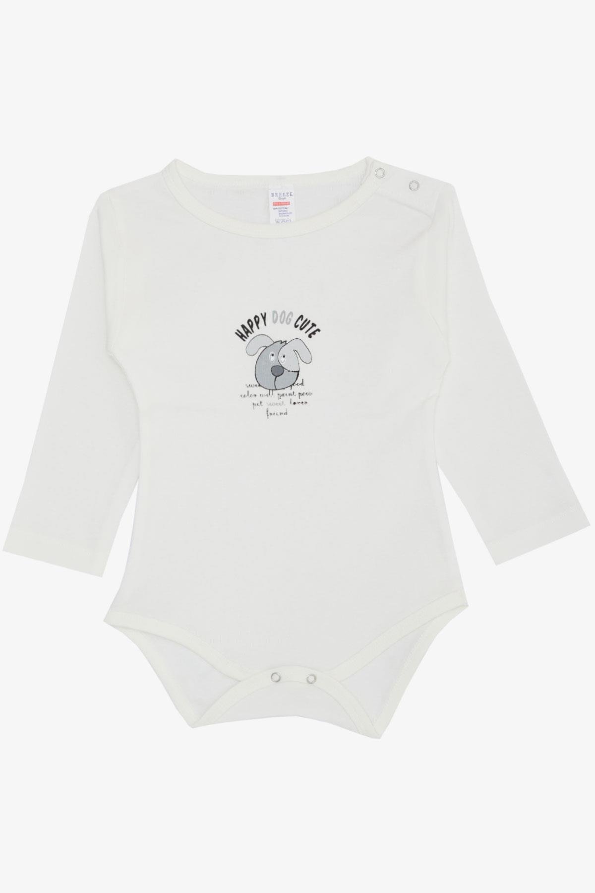 Breeze Erkek Bebek Çıtçıtlı Zıbın Body Sevimli Köpekçik Baskılı Ekru (9 Ay-3 Yaş)