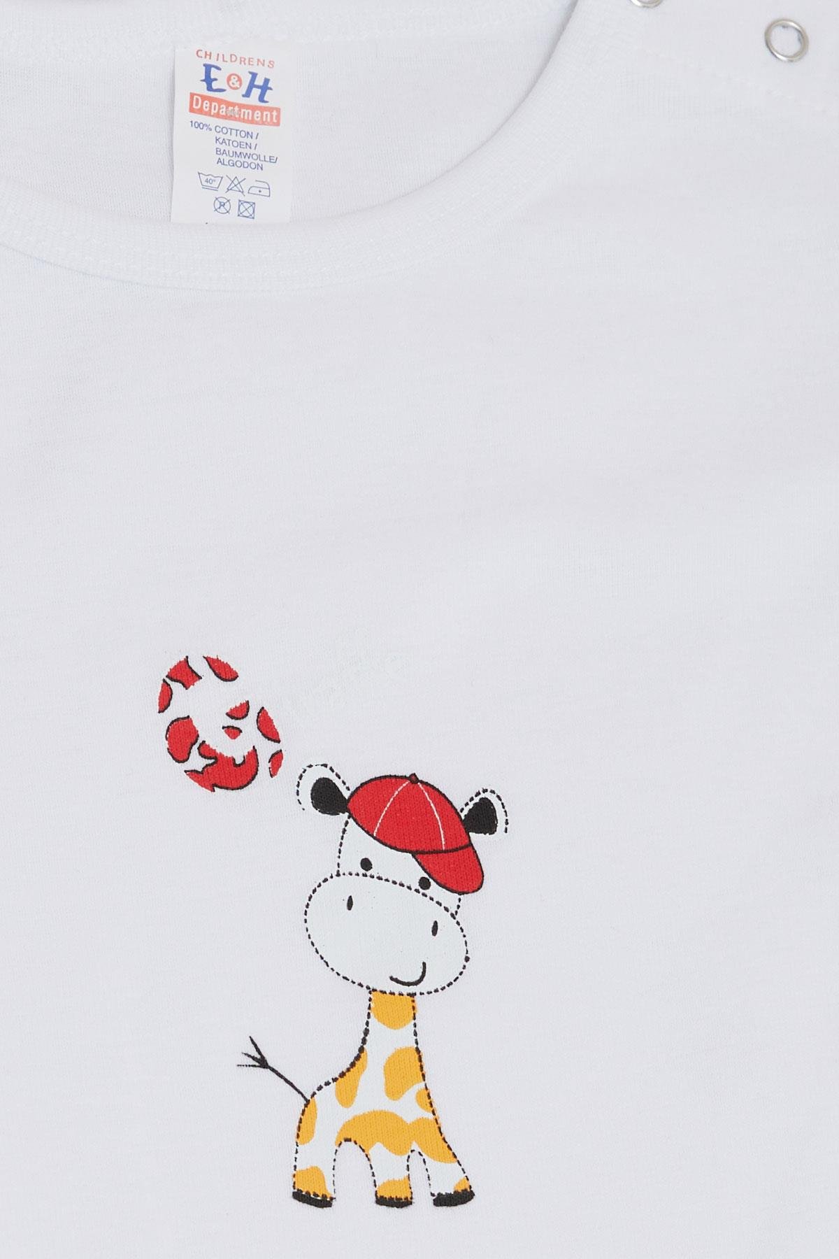 Breeze Erkek Bebek Çıtçıtlı Zıbın Body Şapkalı Zürafacık Baskılı Beyaz (9 Ay-3 Yaş)