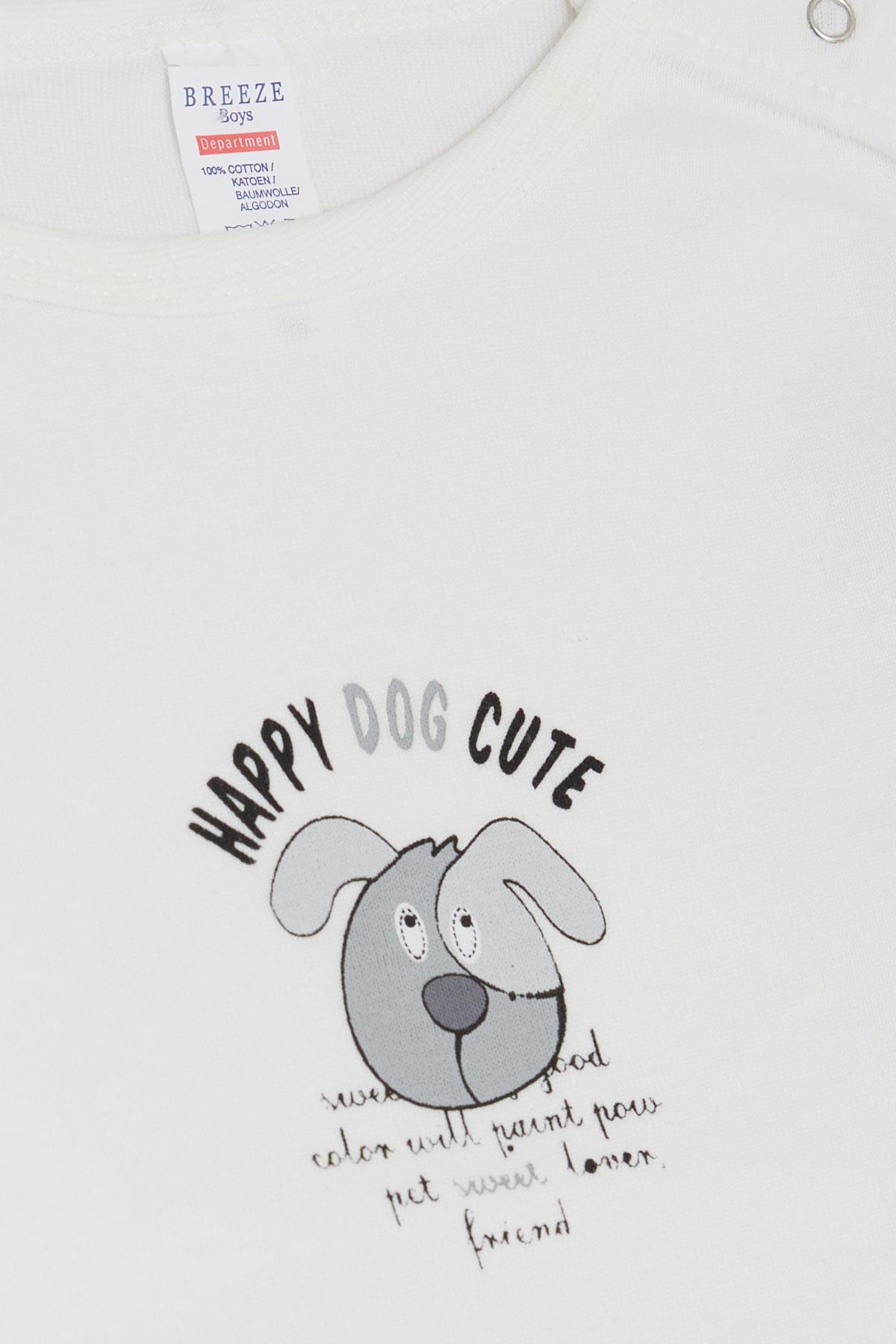 Breeze Erkek Bebek Çıtçıtlı Zıbın Body Sevimli Köpekçik Baskılı Ekru (9 Ay-3 Yaş)