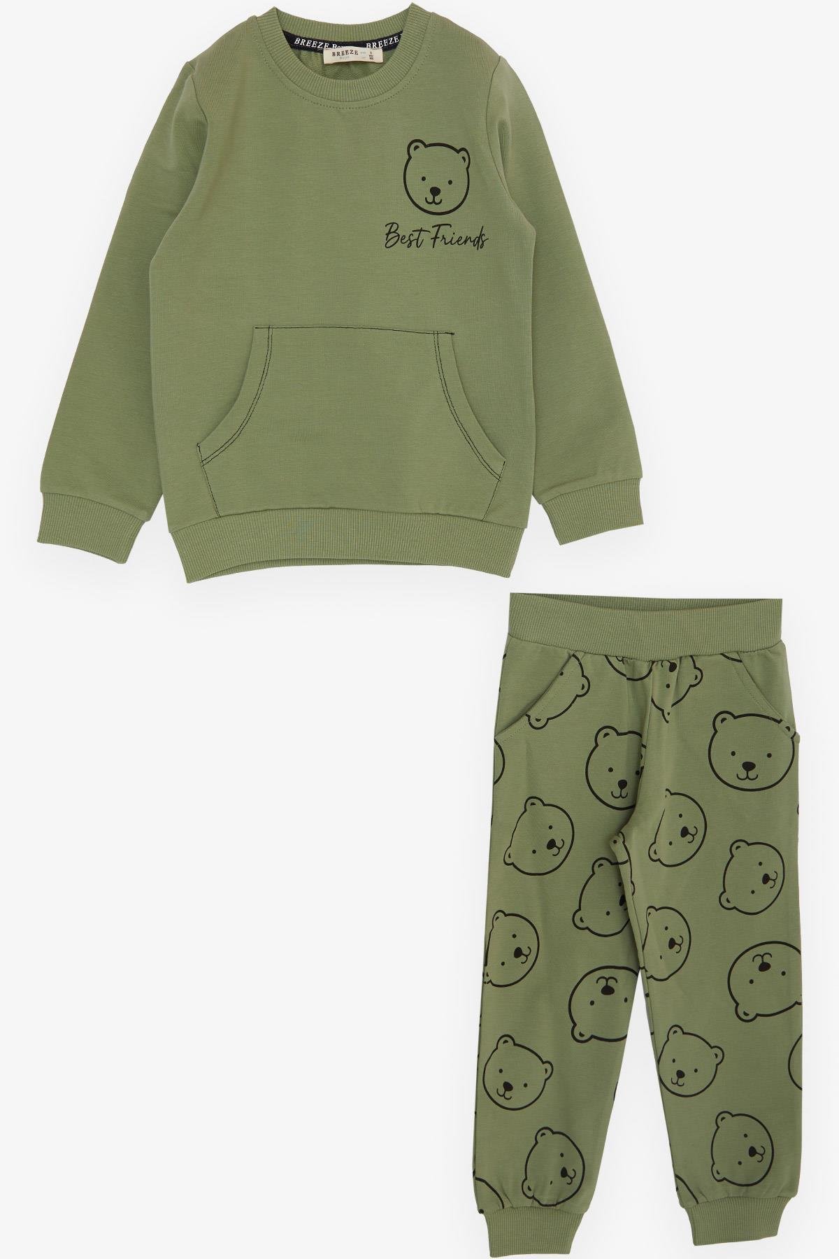 Breeze Erkek Bebek Eşofman Takım Ayıcık Baskılı Mint Yeşili (9 Ay-3 Yaş)