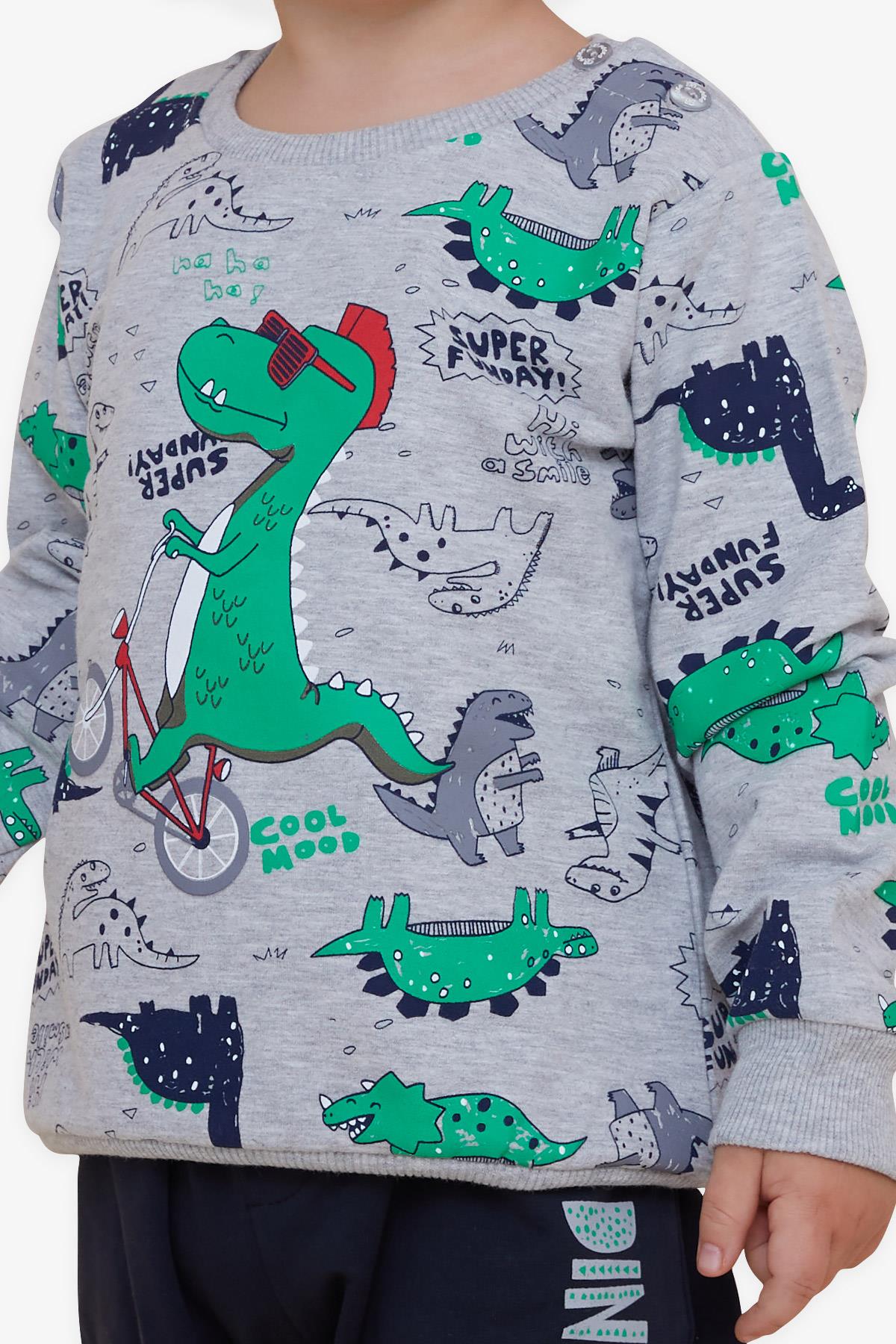Breeze Erkek Bebek Eşofman Takımı Dinozor Baskılı Gri (9 Ay-3 Yaş)