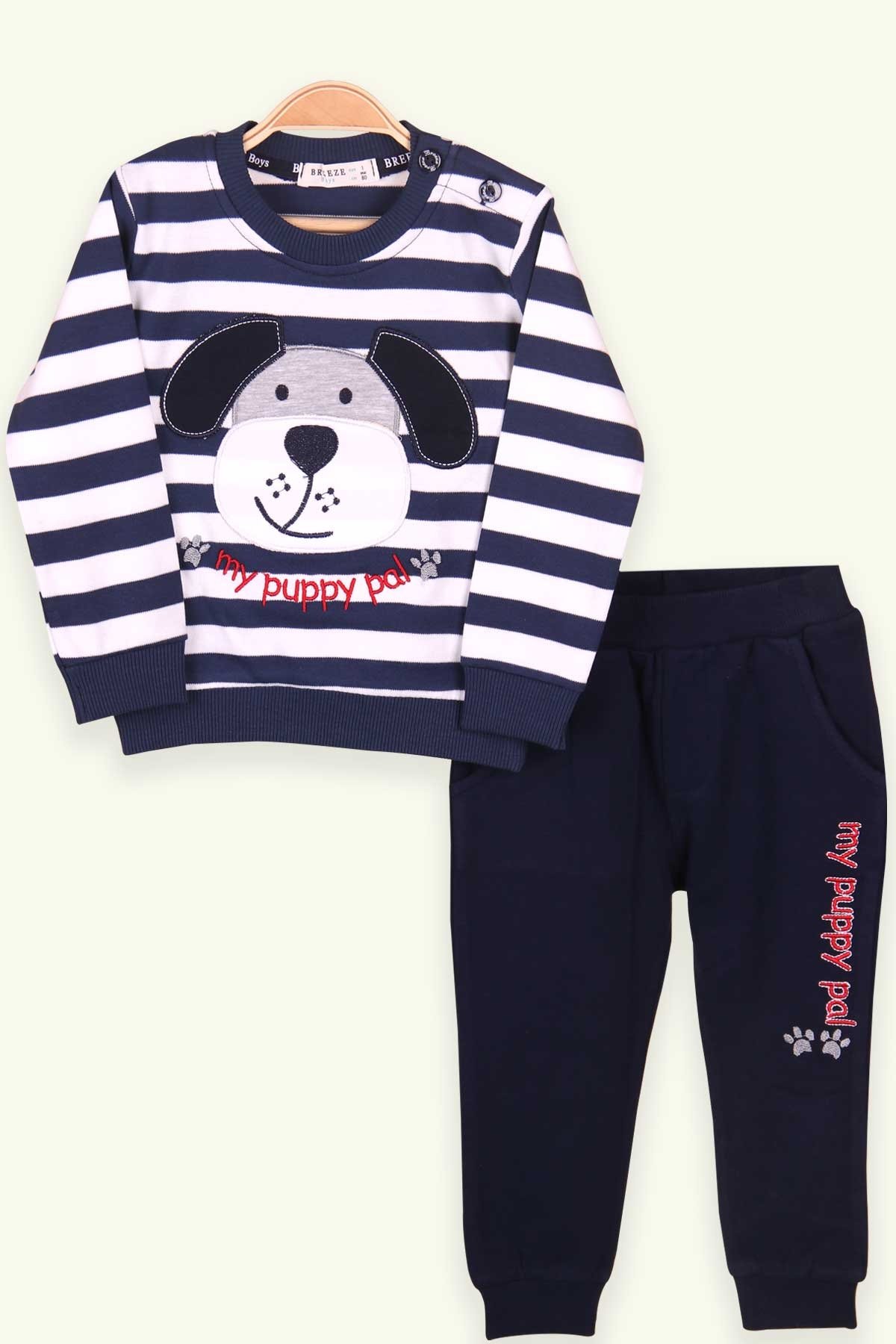 Breeze Erkek Bebek Eşofman Takımı Köpekli Lacivert (9 Ay-3 Yaş)