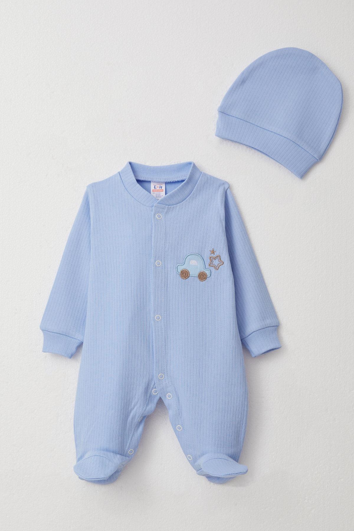 Breeze Erkek Bebek Patikli Tulum Araba Nakışlı Açık Mavi (0-6 Ay)