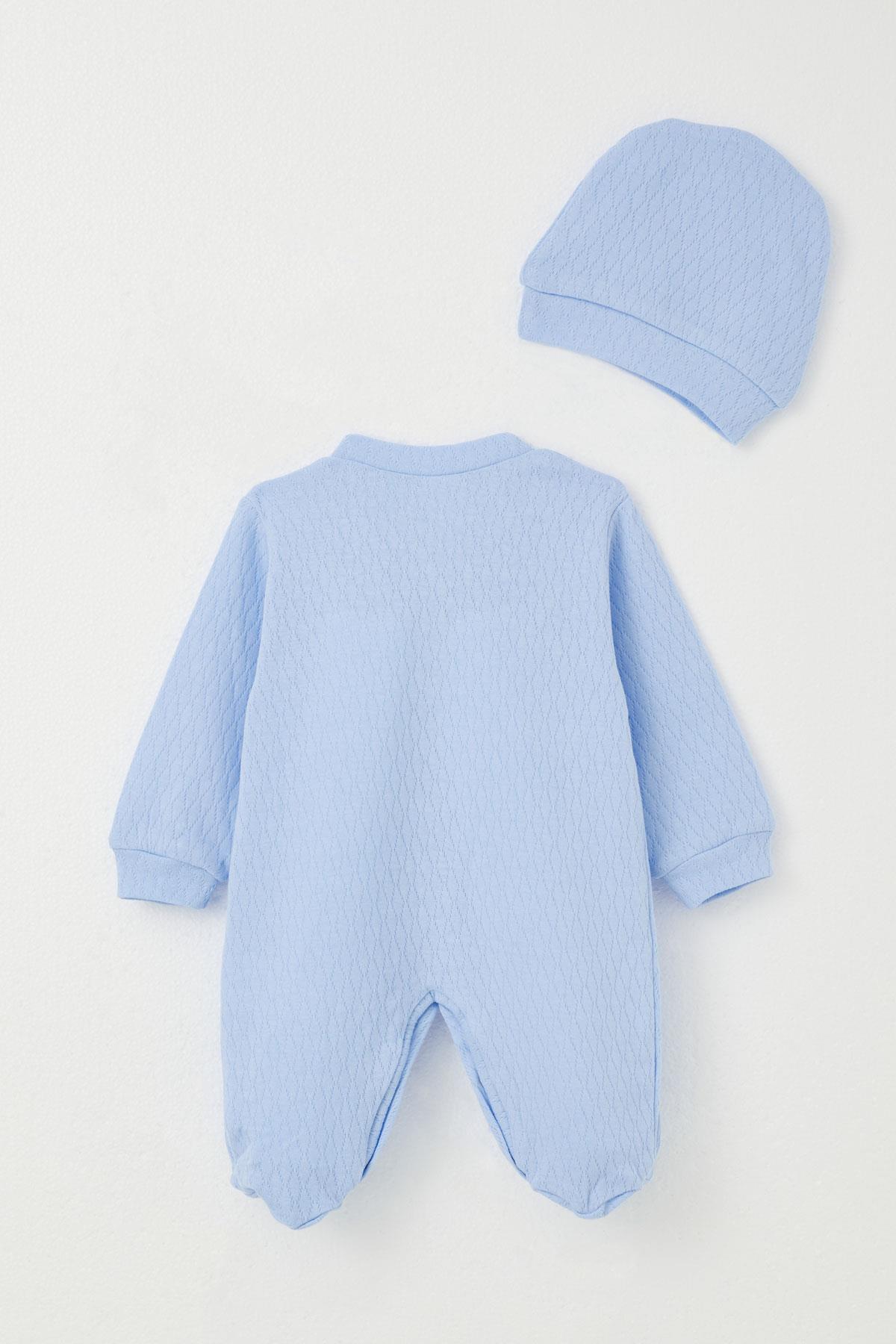 Breeze Erkek Bebek Patikli Tulum Jakarlı Mavi (0-6 Ay)