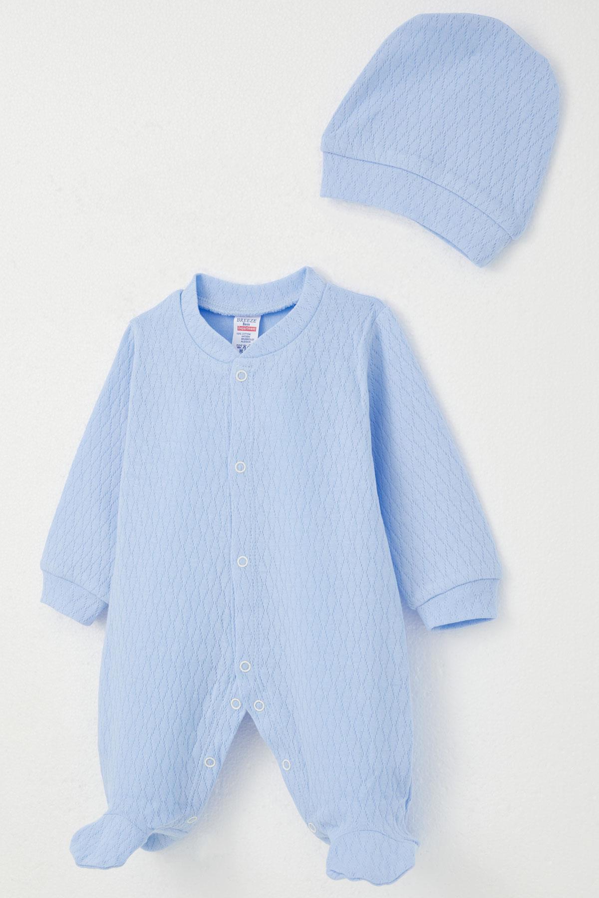Breeze Erkek Bebek Patikli Tulum Jakarlı Mavi (0-6 Ay)