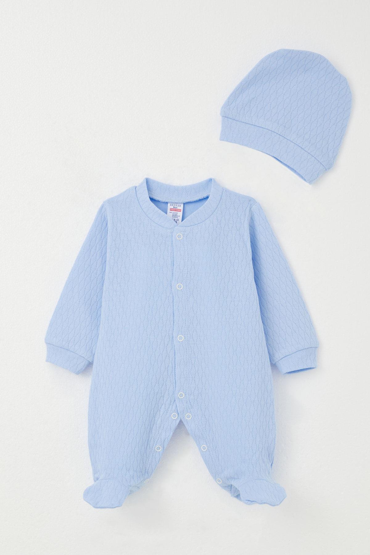 Breeze Erkek Bebek Patikli Tulum Jakarlı Mavi (0-6 Ay)